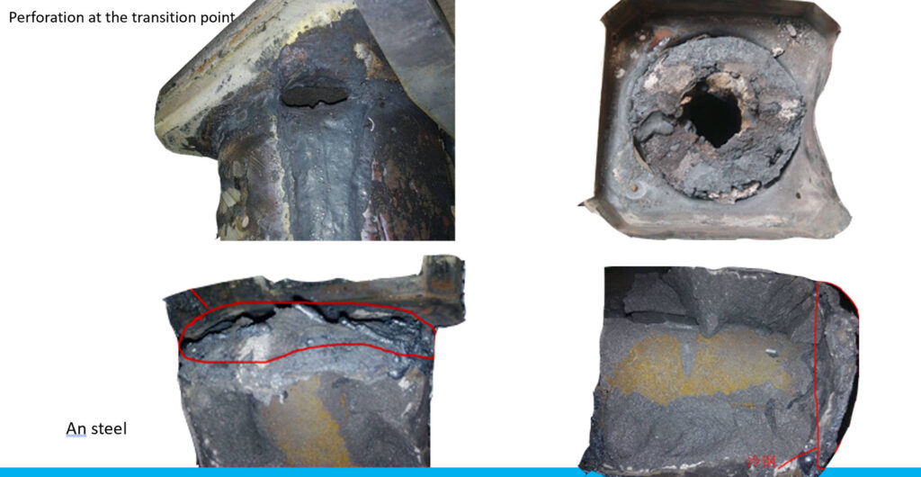 perforation at the transition point of sub entry nozzle