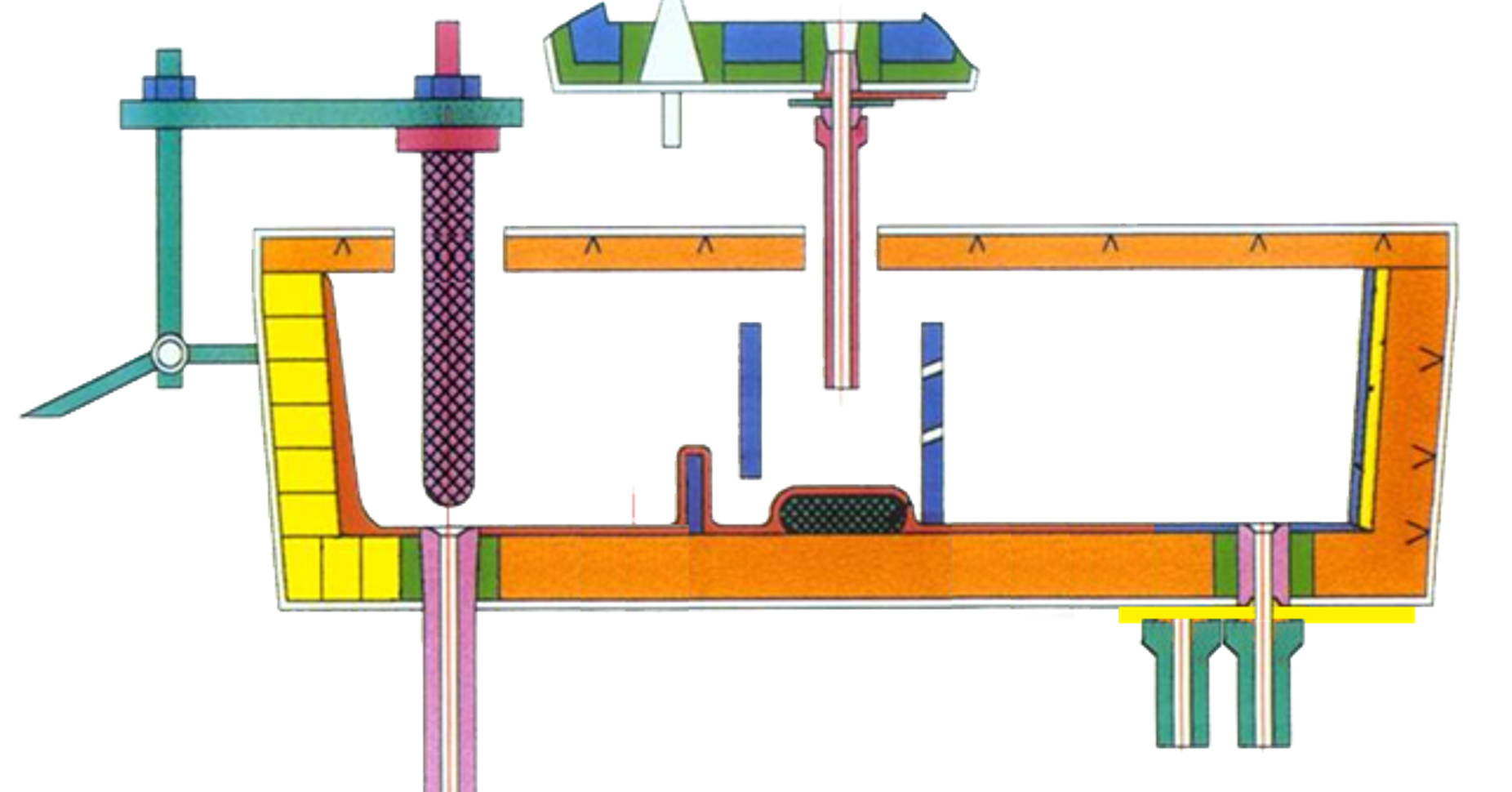 Installation of built-in, submersible water outlets of sub entry nozzle